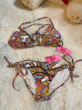 NEW! Xhilaration Multicolor Paisley String Bikini size small